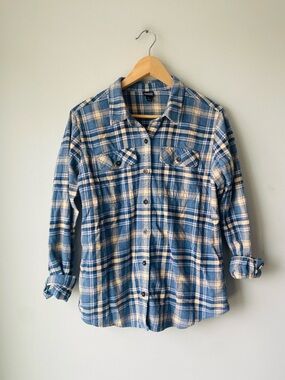 Patagonia Organic Cotton Fjord Plaid Blue Flannel Shirt